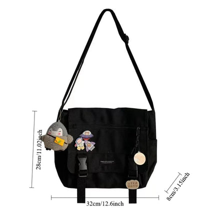Harajuku Canvas Crossbody Messenger Bag – Unisex Streetwear Shoulder Bag