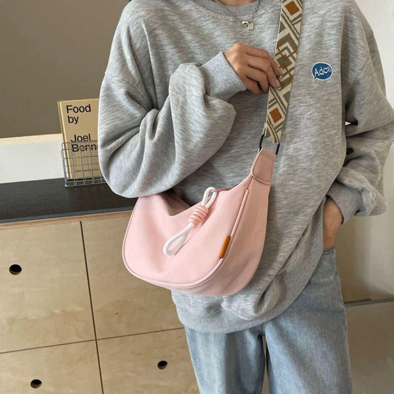 Female Canvas Shoulder Bag Spring Summer Dumpling Trendy Casual Sports Broadband Crossbody