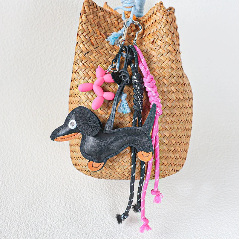 Dachshund Dog Bag Charm Keychain Pendant with Nylon Rope