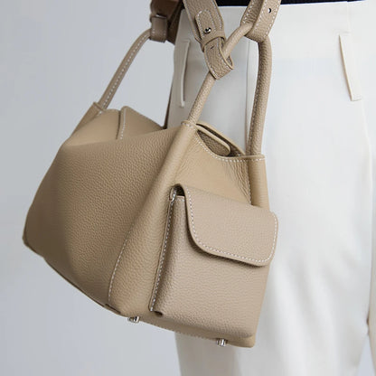 Genuine Cowhide Leather Hobo Shoulder Bag – Pebbled Minimalist Style