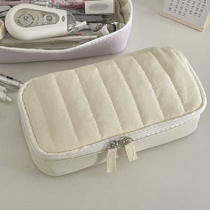 Quilted Pencil Case – Fluffy Soft Fabric Zipper Pouch for Students