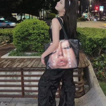 Large Capacity Graphic Tote Bag – Edgy Street Style Shoulder Bag