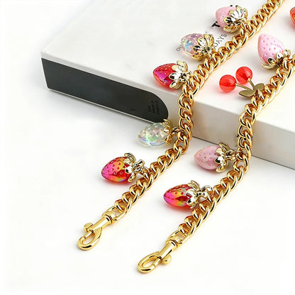 Fruit Charm Bag Chain Strap – Gold Strawberry Cherry Accessory