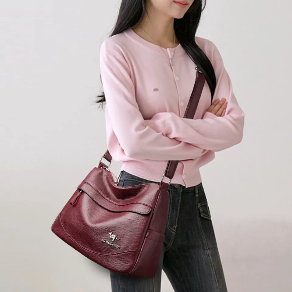 Crossbody Bag for Women – Soft PU Leather Shoulder Bag, 2-Layer