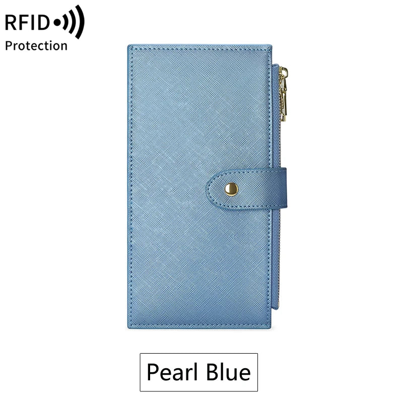RFID Women's Long Wallet – Double Zipper Bifold Multi-Card Holder