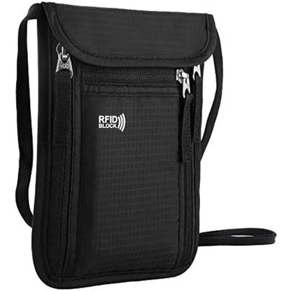 RFID Blocking Neck Wallet & Family Passport Holder Travel Organizer