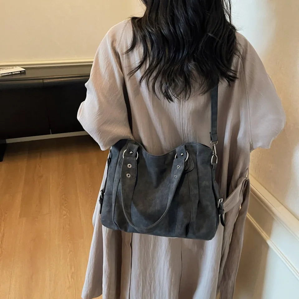 Large Faux Suede Shoulder Bag for Women – Vintage Hobo Handbag