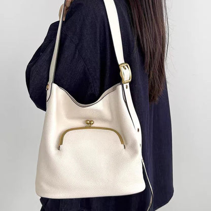 Bucket Shoulder Bag – Lychee Pattern Large Capacity Tote
