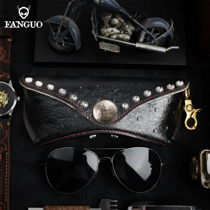 Handmade Genuine Leather Eyeglasses Case – Ostrich Embossed Sunglasses Holder