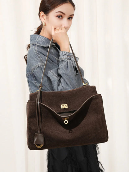 Women's Suede Leather Tote Bag – Large Capacity Shoulder Handbag