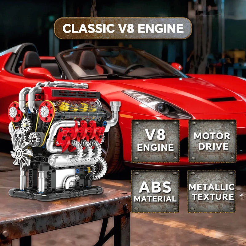 FEV8 Supercar Engine Motorized Building Set – Technical Brick Model