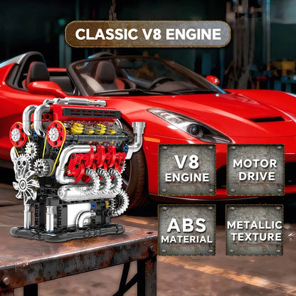 FEV8 Supercar Engine Motorized Building Set – Technical Brick Model