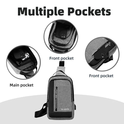 Men's Sling Chest Bag with USB Charging Port – Casual Oxford