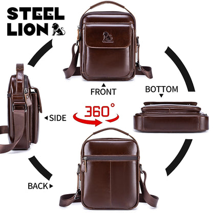 Steel Lion Men's Leather Crossbody Bag – Casual Vertical Shoulder Bag