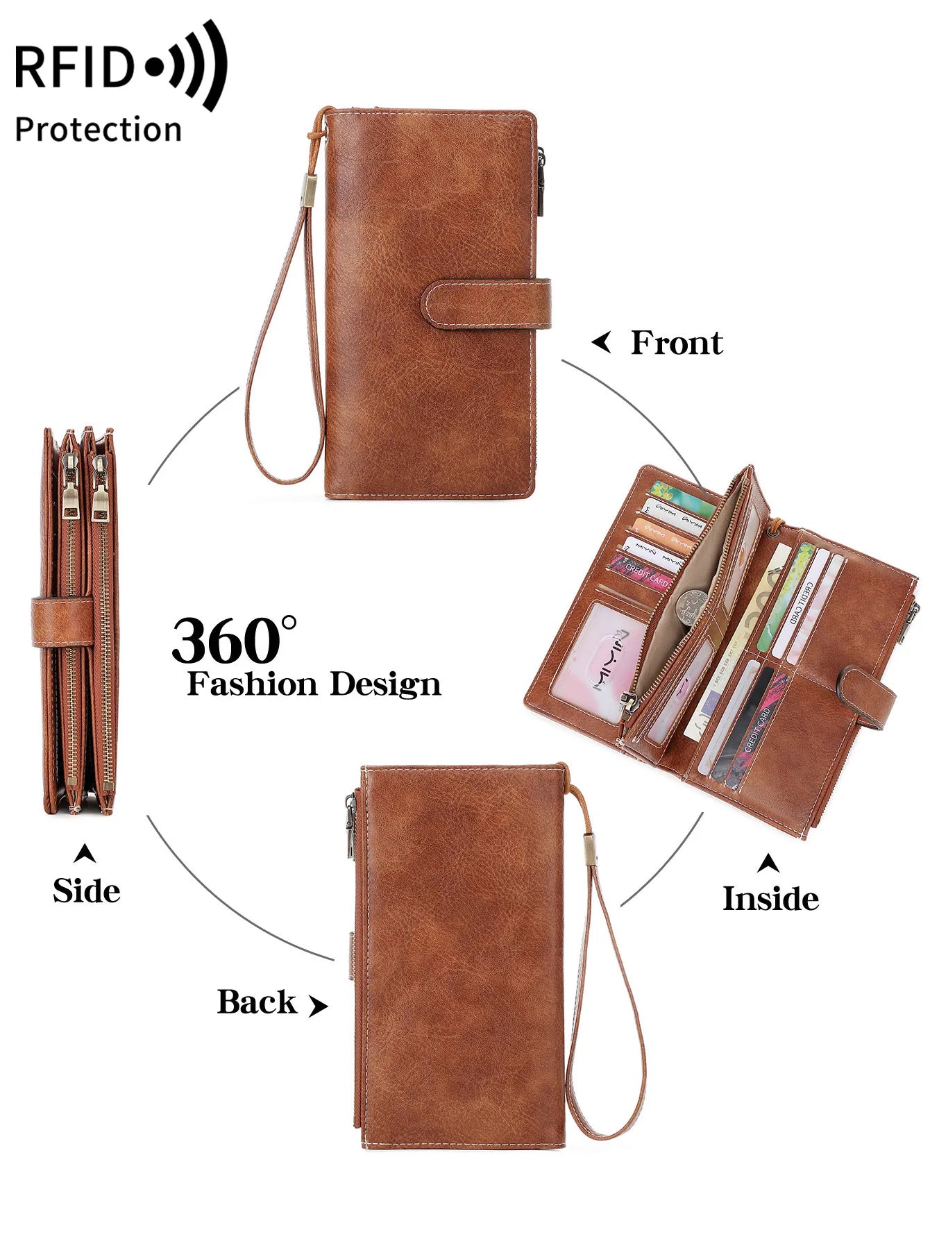 Women's RFID Blocking Trifold Long Wallet – Multifunction Card Holder