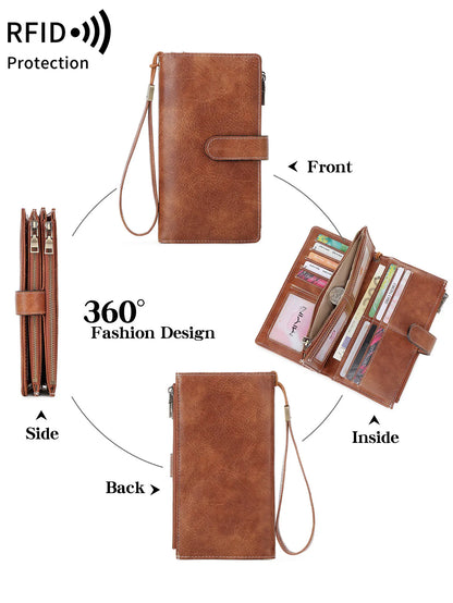 Women's RFID Blocking Trifold Long Wallet – Multifunction Card Holder
