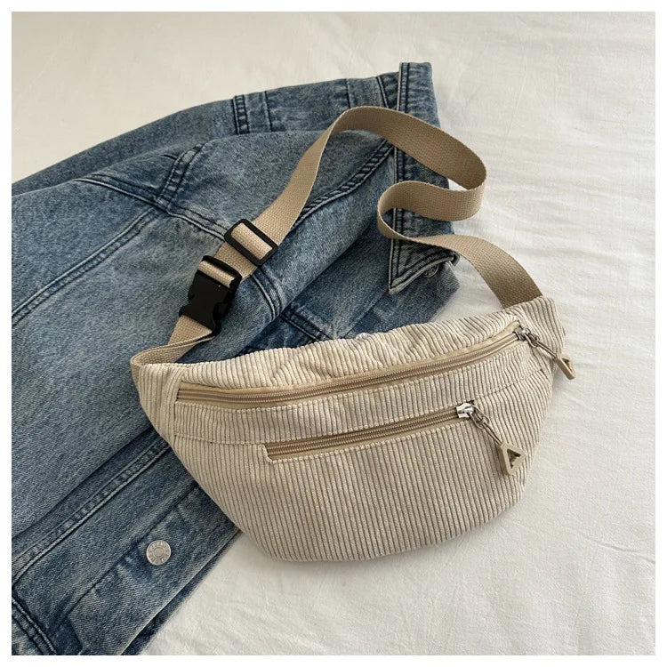Corduroy Fanny Pack – Retro Crossbody Chest Waist Bag for Women