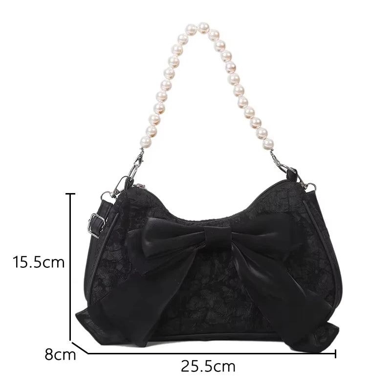 Pearl Bow Crossbody Bag – Retro Luxury Women's Shoulder Handbag