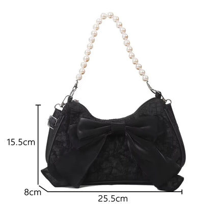 Pearl Bow Crossbody Bag – Retro Luxury Women's Shoulder Handbag