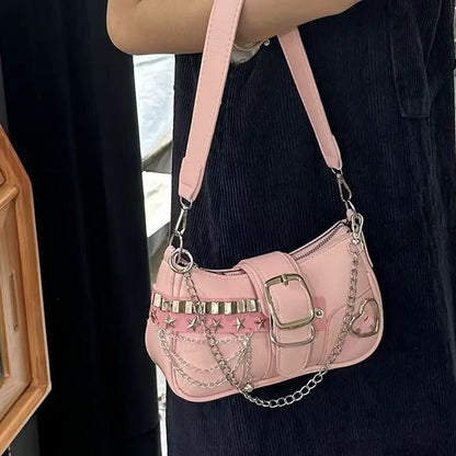 Chain Strap PU Leather Shoulder Bag – Women's Edgy Underarm Purse