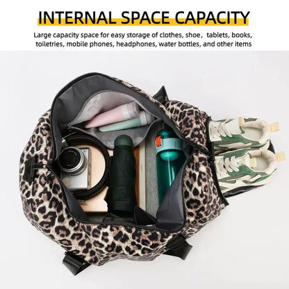 Leopard Print Women's Gym Travel Tote Bag with Shoe Compartment
