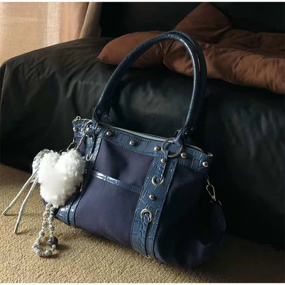 Women's Large Capacity Retro Shoulder Bag – Croc-Trim Tote