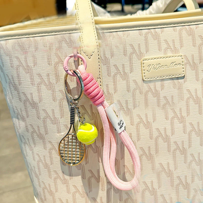 Tennis Racket Keychain – Handwoven Rope Bag Charm & Key Ring