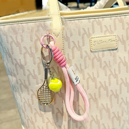 Tennis Racket Keychain – Handwoven Rope Bag Charm & Key Ring