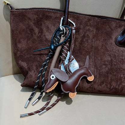 Dachshund PU Leather Keychain Bag Charm with Braided Tassel