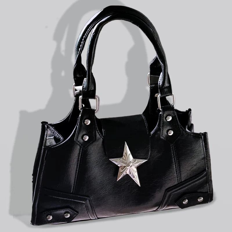 Gothic Star Shoulder Bag – Y2K Punk Black Purse for Women