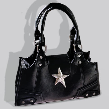 Gothic Star Shoulder Bag – Y2K Punk Black Purse for Women