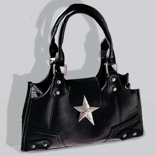 Gothic Star Shoulder Bag – Y2K Punk Black Purse for Women
