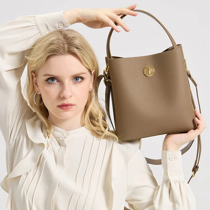 Genuine Leather Bucket Bag – Women's Top Grain Cowhide Tote