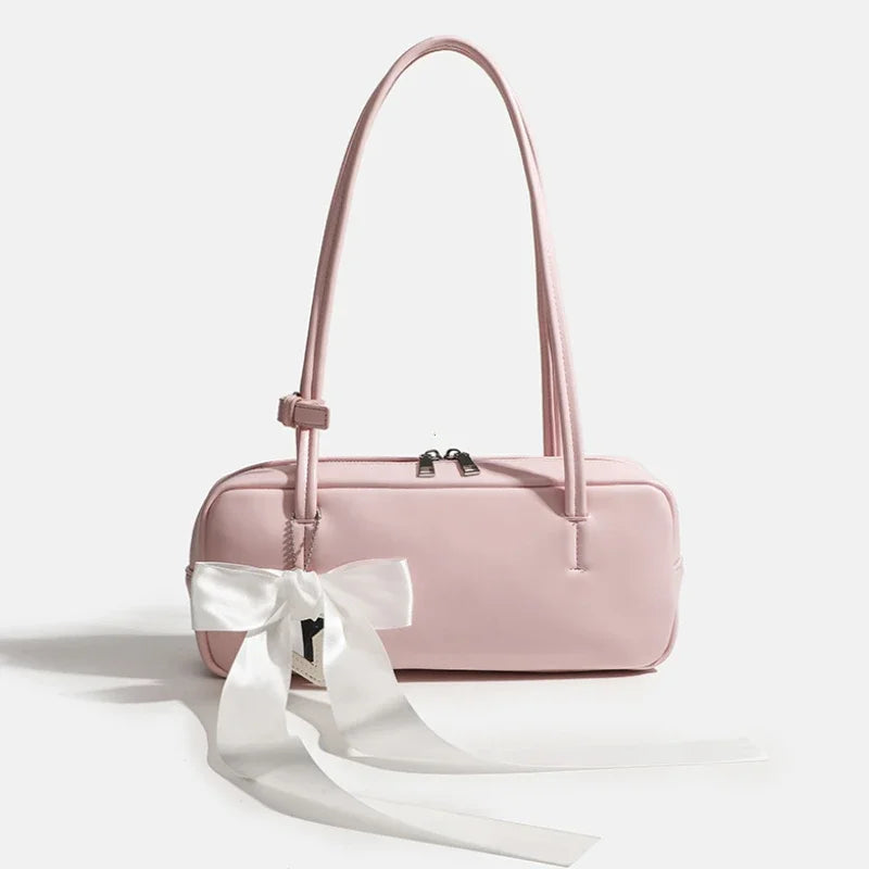 Bow Shoulder Bag Women's PU Leather Zipper Handbag with Star Charm