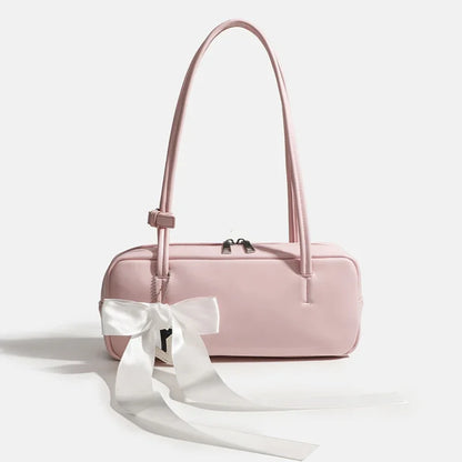 Bow Shoulder Bag Women's PU Leather Zipper Handbag with Star Charm
