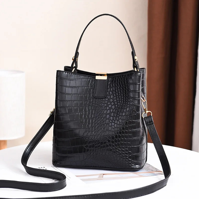 Crocodile Pattern Bucket Bag for Women – Large Crossbody Handbag