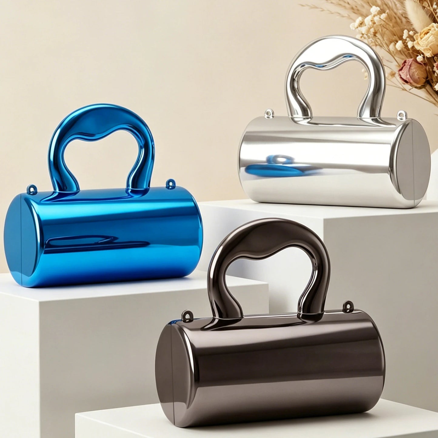 Mini Acrylic Cylinder Clutch Bag for Women – Metallic Evening Purse
