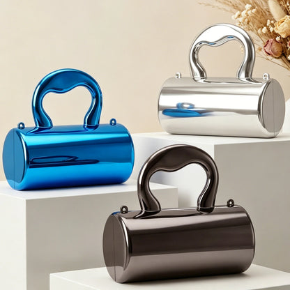 Mini Acrylic Cylinder Clutch Bag for Women – Metallic Evening Purse