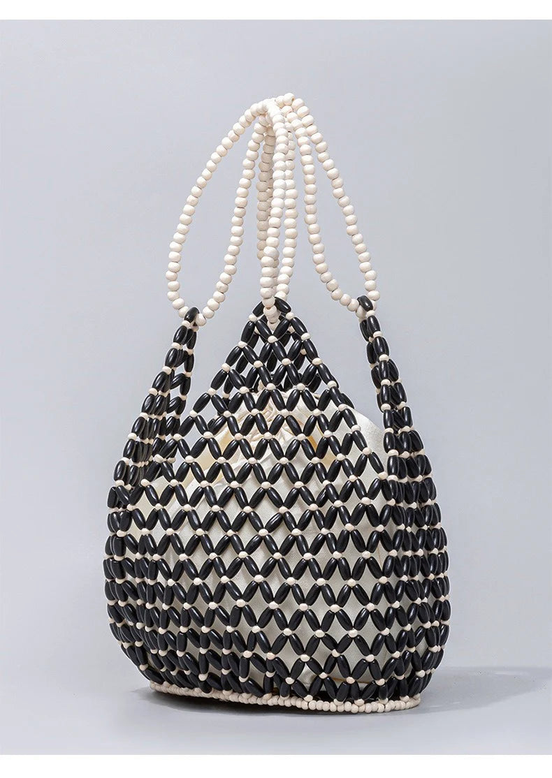 Wood Bead Tote Bag – Women's Handwoven Beach Handbag