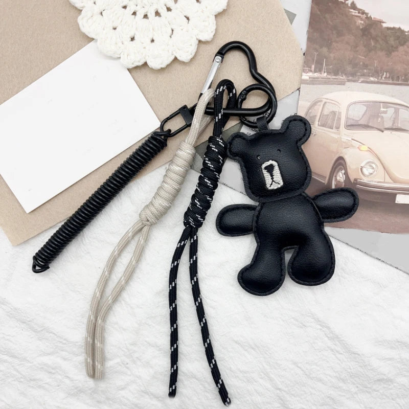 Leather Bear Keychain Bag Charm - Handmade Puppet Pendant Gift