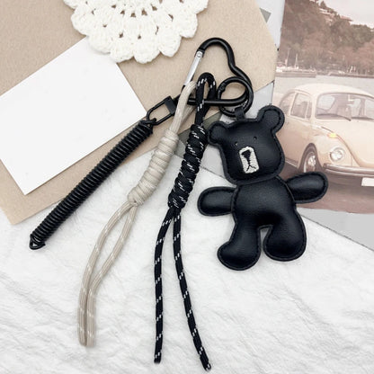 Leather Bear Keychain Bag Charm - Handmade Puppet Pendant Gift