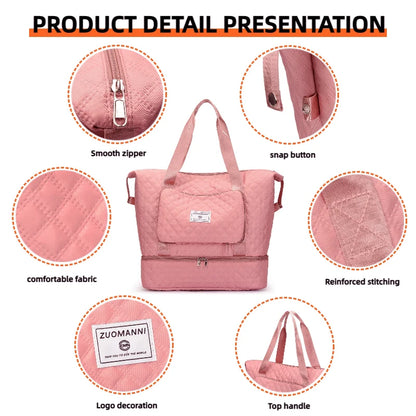 Large Capacity Foldable Duffel Bag – Separate Shoe Compartment Weekend Travel Bag