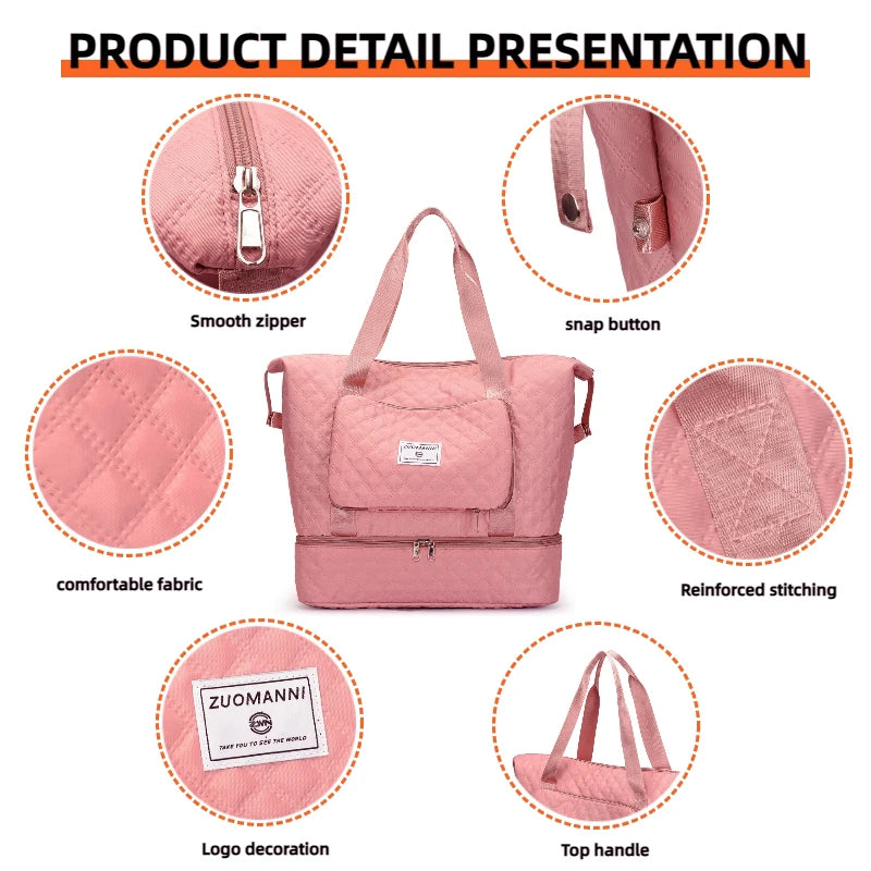 Large Capacity Weekender Bag with Shoe Compartment for Gym & Travel