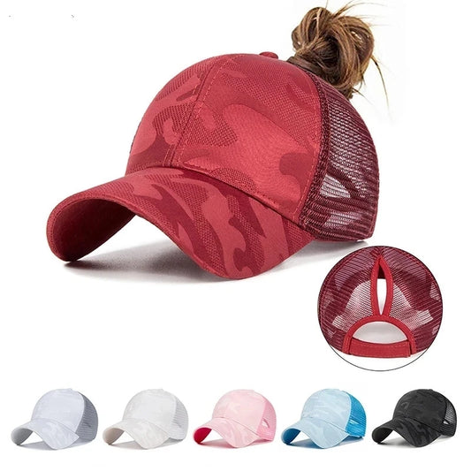 Ponytail Baseball Cap for Women – Mesh Breathable Snapback Sun Hat