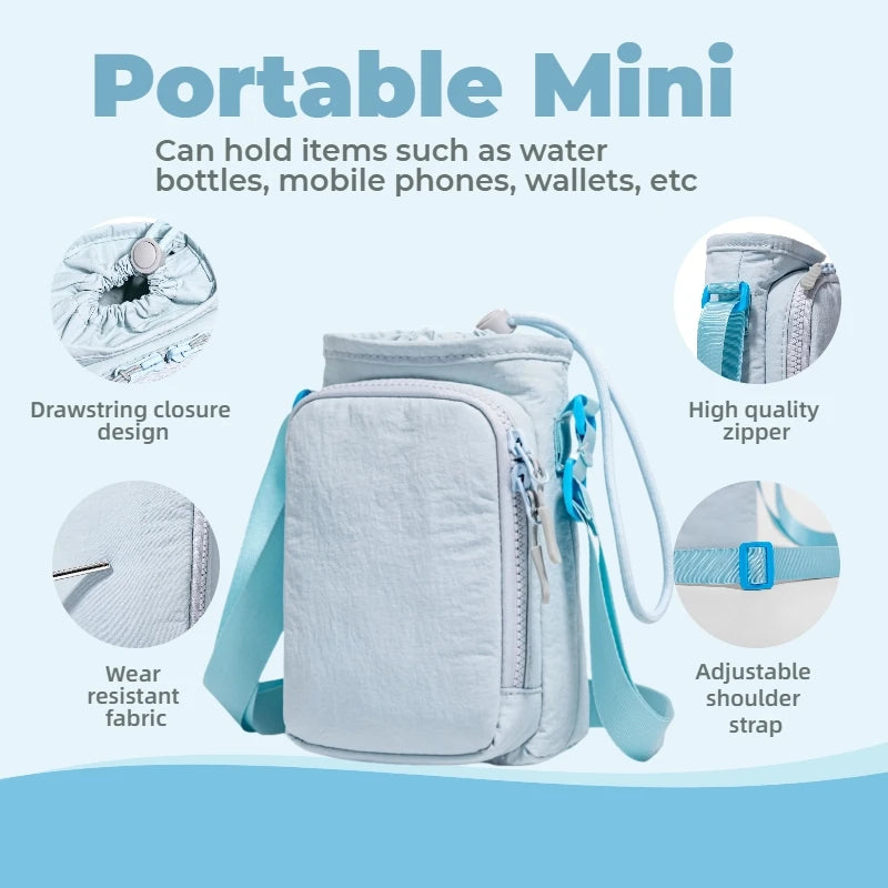 Small Crossbody Shoulder Pouch Bag with Water Bottle Holder & Phone Pocket