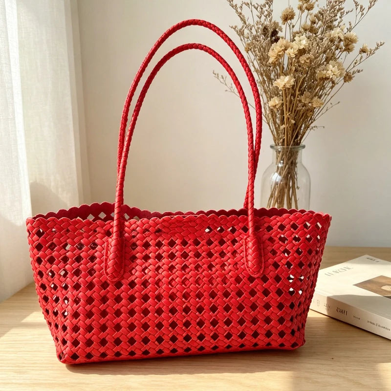Hollow Woven Basket Shoulder Bag – Large Boho Vacation Tote