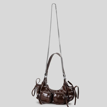 Vintage Multiple Pockets Underarm Bag Designer Women Shoulder Bags Luxury Pu Leather Crossbody Y2k