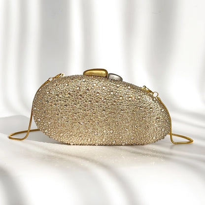 Rhinestone Evening Clutch Bag – Oval Crystal Crossbody Purse for Women