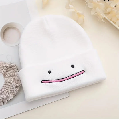 Embroidered Smile Knit Beanie – Stretchy Winter Hat