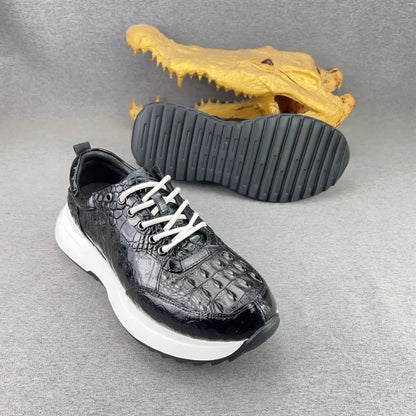 Crocodile Leather Men's Luxury Lace-Up Sneakers Low-Top Casual Shoes